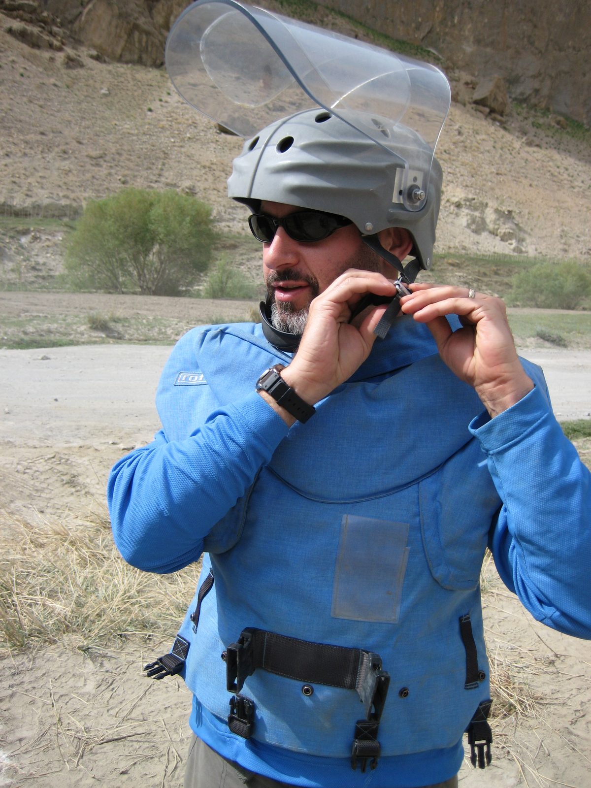 Michael Kearns suiting up in Afghanistan